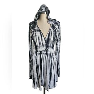 BOSTON PROPER Tie Die Hooded Faux Wrap Long Sleeve Dress | SZ M